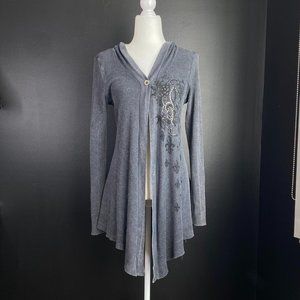 Y2K Cyber Grunge Waffle Knit Rhinestone Duster Cardigan